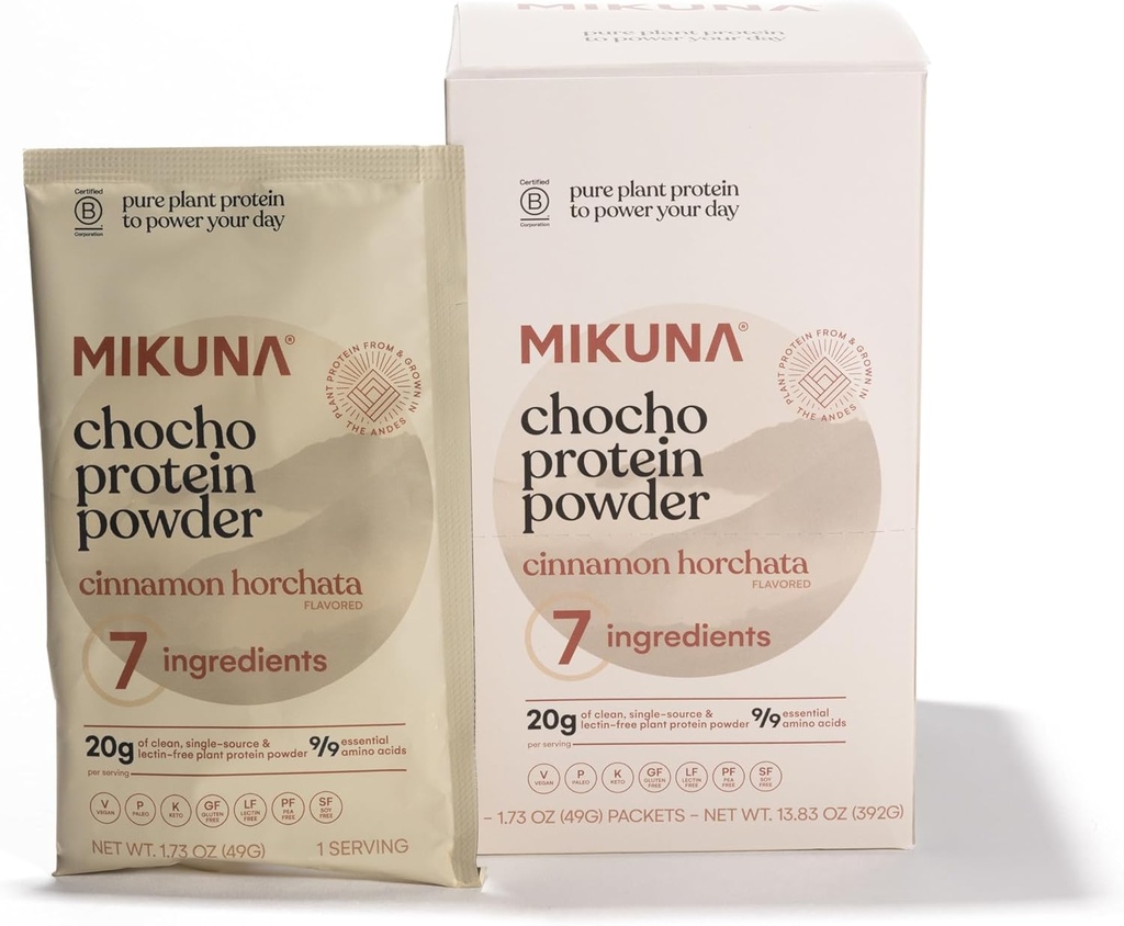 Mikuna Chocho Superfood Protein, Plant-Based Protein Powder - Vegan, Gluten Free, 3g Net Carbs or Less, and Bioavailable, Non-Isolate (8 Servings, Cinnamon Horchata)