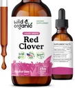 Wild & Organic Red Clover Extract Drops - Menopauzes piedevas sievietēm - 600 mg Liquid Red Clover Tincture - 1-Mēness Supply - Trifolium Pratense Blossom - Cukurs un bez alkohola - 2 oz