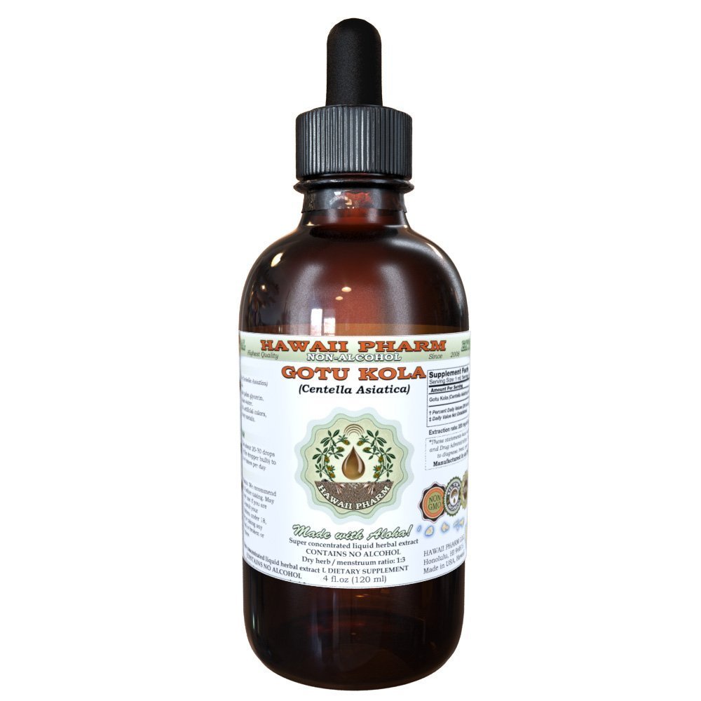 Hawaii Pharm Gotu Kola Alcohol-Free Liquid Extract, Gotu Kola (Centella Asiatica) Dried Leaf Glycerite Natural Herbal Supplement 2 oz