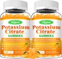 2 Pack Kaaliumtsitraat Gummies - kõrge potentsi kaaliumilisa lihaste tervise, jalgade krampide leevendamine, elektrolüütide tasakaal - vegan, GMO-vaba, oranž maitse, 120 krahv