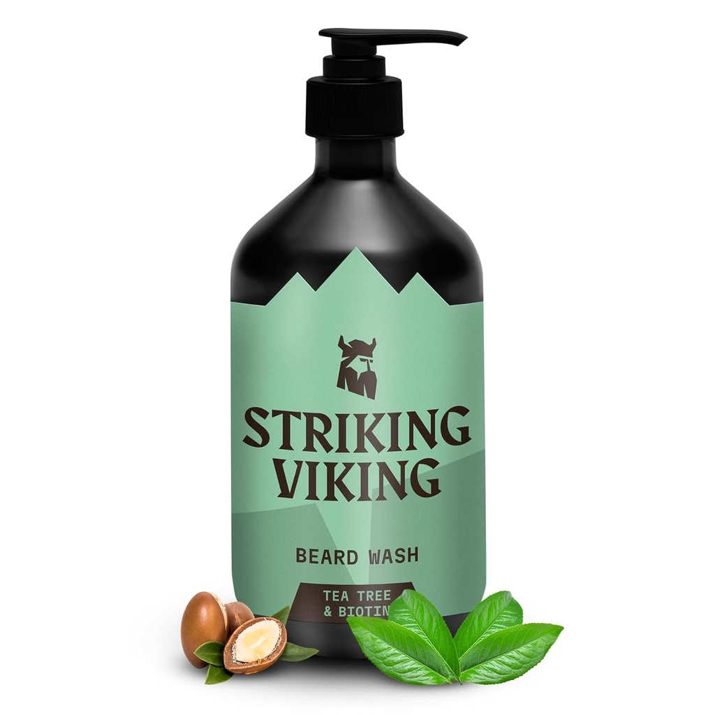 Striking Viking Beard Shampoo Tea Tree, Biotin & Jojoba Oil - 17 oz Deep Cleansing, Paraben & Sulfate ilmaiseksi kaikille partatyypeille