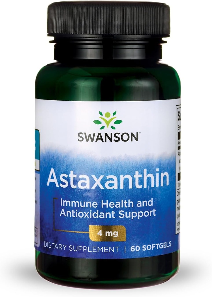Swanson Astaxanthine Oogzicht Hersengezondheid Antioxidant Support Supplement (Astaxanthine 4 mg) 60 Softgels Sgels