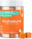 kindnature Vitamin B3 Niacin Gummies - Flush Free Niacinamid 500mg Supplement - Vegan, Non- GMO, Low- Calorie, Gluten- Free, Soy- Fee, 3. part Lab Testet - 1 måned Supply, 90 Chewable Gumies