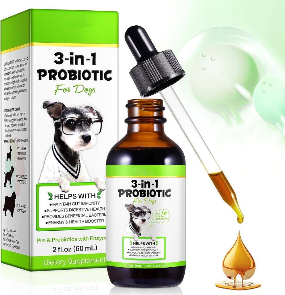 Probiotici per cani, probiotici per cani da 3 in 1, probiotici per cani, integratori probiotici per cani, Probiotici per cani, Probiotici liquidi per cani | 2 Oz