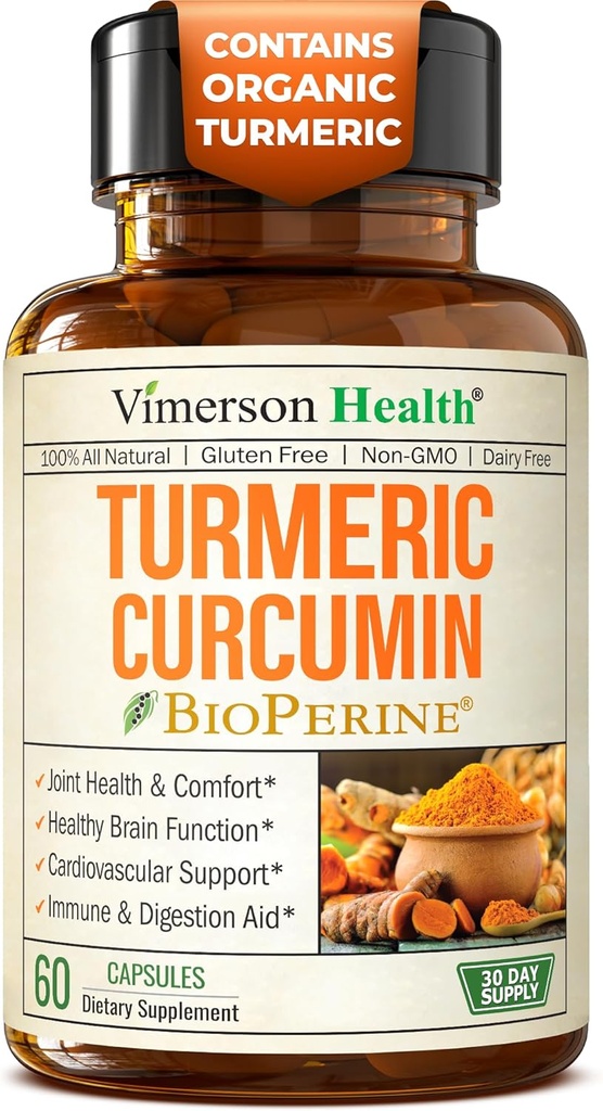 Kurkuma Ergänzung - 1200 mg Organic Turmeric + Tumeric Extract (95% Curcuminoids) für Joint Support & Digestive Health - Kurkuma Ergänzung - Pure Curcumin mit schwarzem Pfeffer - 60 Kapseln