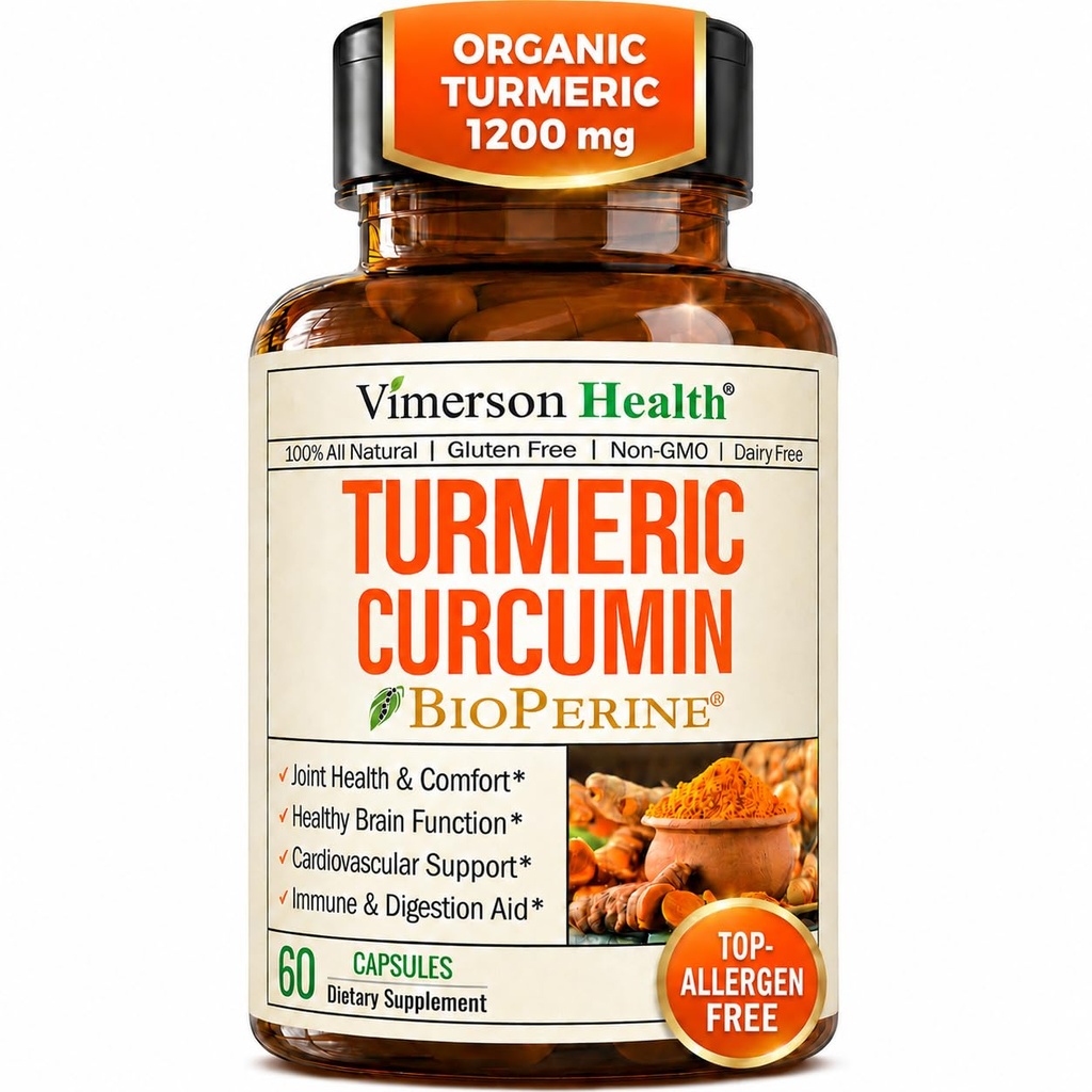 Turmeric Curcumin Supplement - 1200 mg Organic Turmeric + Tumeric Extract (95% Curcuminoids) for Joint Support & Digestive Health - Turmeric Supplement - Pure Curcumin with Black Pepper - 60 Capsules