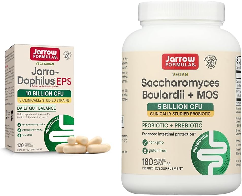 Jarrow Formulas Jarro-Dophilus EPS Probiotics 10 Billion CFU Saccharomyces Boulardii Probiotics + MOS 5 billionion CFU Probiotic Yeast