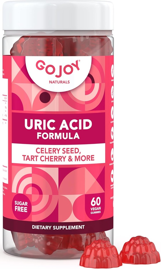 Uric Acid Support Formula for Adults - Gommies de cerises avec extrait de graines de céleri - pour les articulations des hommes et des femmes Reins et plus - Sans soja et sans sucre