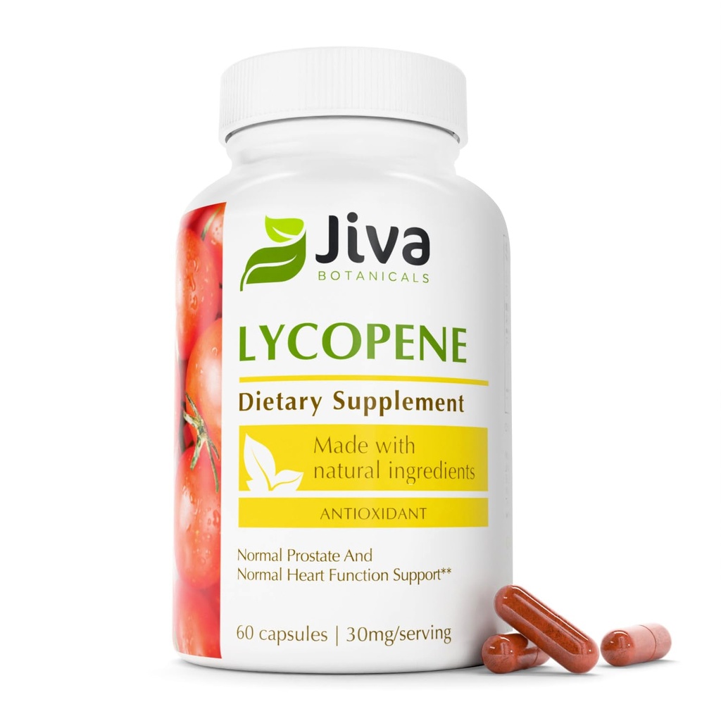 Jiva Botanicals - Lycopene Supplements for Men 30mg - Prostate Health Supplements for Men with Tomato Extract - Prostate, Skin & Antioxidant Lycopene Supplement USA Made, Non GMO, Vegan, 60 Capsules