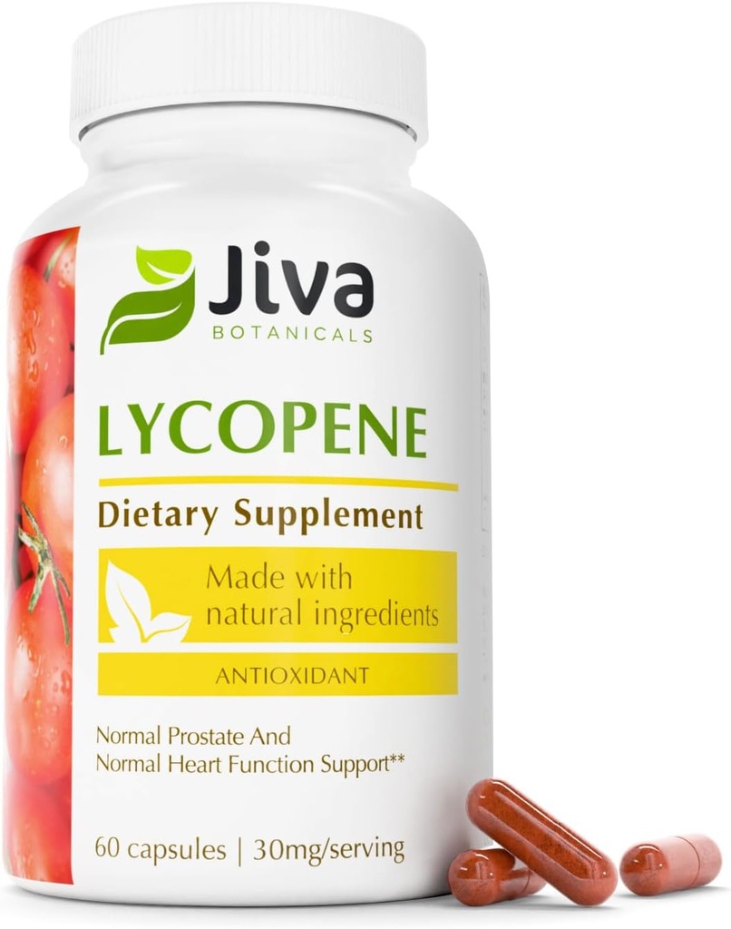 Jiva Botanicals Lycopen Supplement 30mg - Antioksidant støtte for normal prostata og hjerte helse støtte - Lycopen fra Tomato Extract - laget i USA - Ikke GMO, Vegan - 60 kapsler