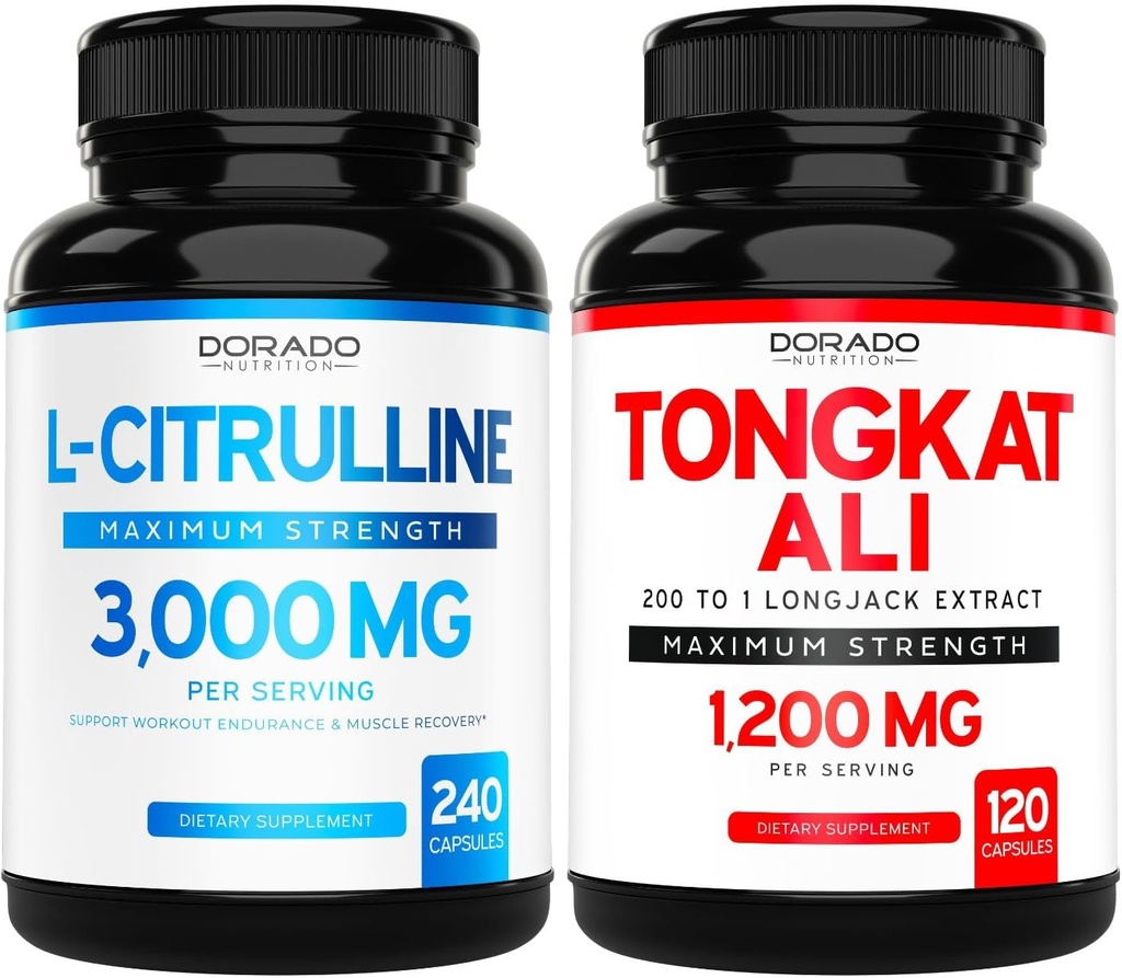 L Citrulline 3000mg 补编( 240 计数) L Arginine & Nitric Oxide Pills - Tongkat Ali for Men 1200mg 200 to 1 提取 - (120 计数) 支持强度,驱动和运动性能 - Vegan & USA Made