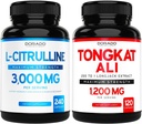L Citrulline 3000mg supplement (240 count) L Arginine " Nitric Oxide Pills - Tongkat Ali For Men 1200mg 200 to 1 Extract - (120 count) Support Strength,Drive " Athletic Performance - Vegan " USA Made
