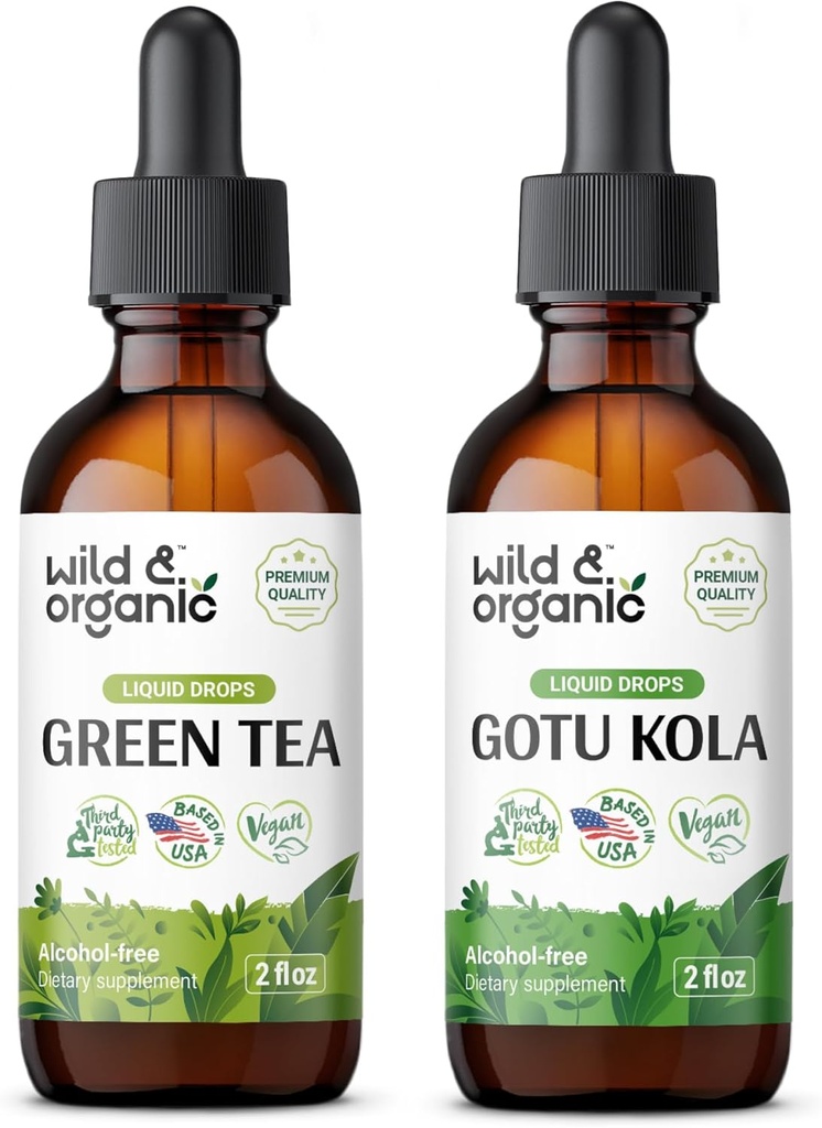 Wild & Organic Green Tea Ticture 2 fl oz & Gotu Kola Tincture 2 fl oz