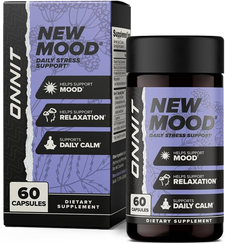ONNIT Nuovo Mood Daily Stress Support Capsule, IGENTM Non OGM Testato, Sleep and Mood Support Supplemento per Uomo e Donne, Daily Stress Management Capsule, 60 Count