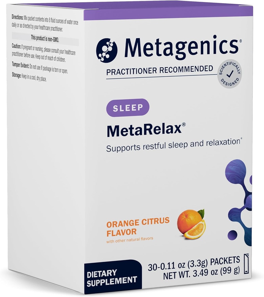 Metagenics MetaRelax Magnesium Powder Mistura para ajudar a promover o sono descansado, mentalidade positiva e relaxamento - laranja Citrus Flavor - 30 Servings