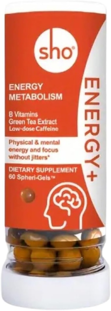 SHO Energy+ Vegan Energy & Focus Doplnky 60 Pills-Matcha extrakt, Metylated B komplex vitamín B komplex, a kofeín Natural Energy Booster pre mužov a ženy bez trhliny & Jitters, Doplniť fľašu