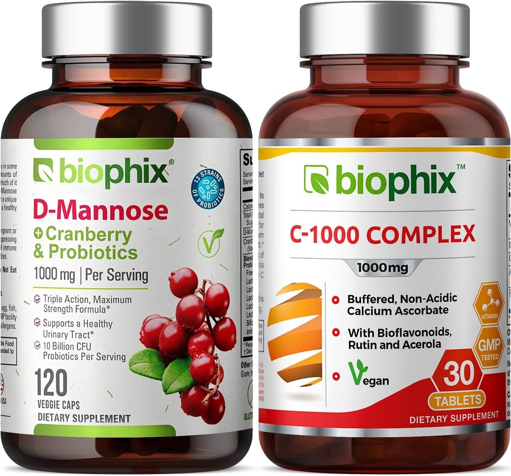 biophix D-Mannose Plus Cranberry Probiootit 1000 mg 120 Vcaps - vapaa C-1000 30 tablettia - tukee virtsarakon Tract terveys ja ruoansulatus hyvinvointi