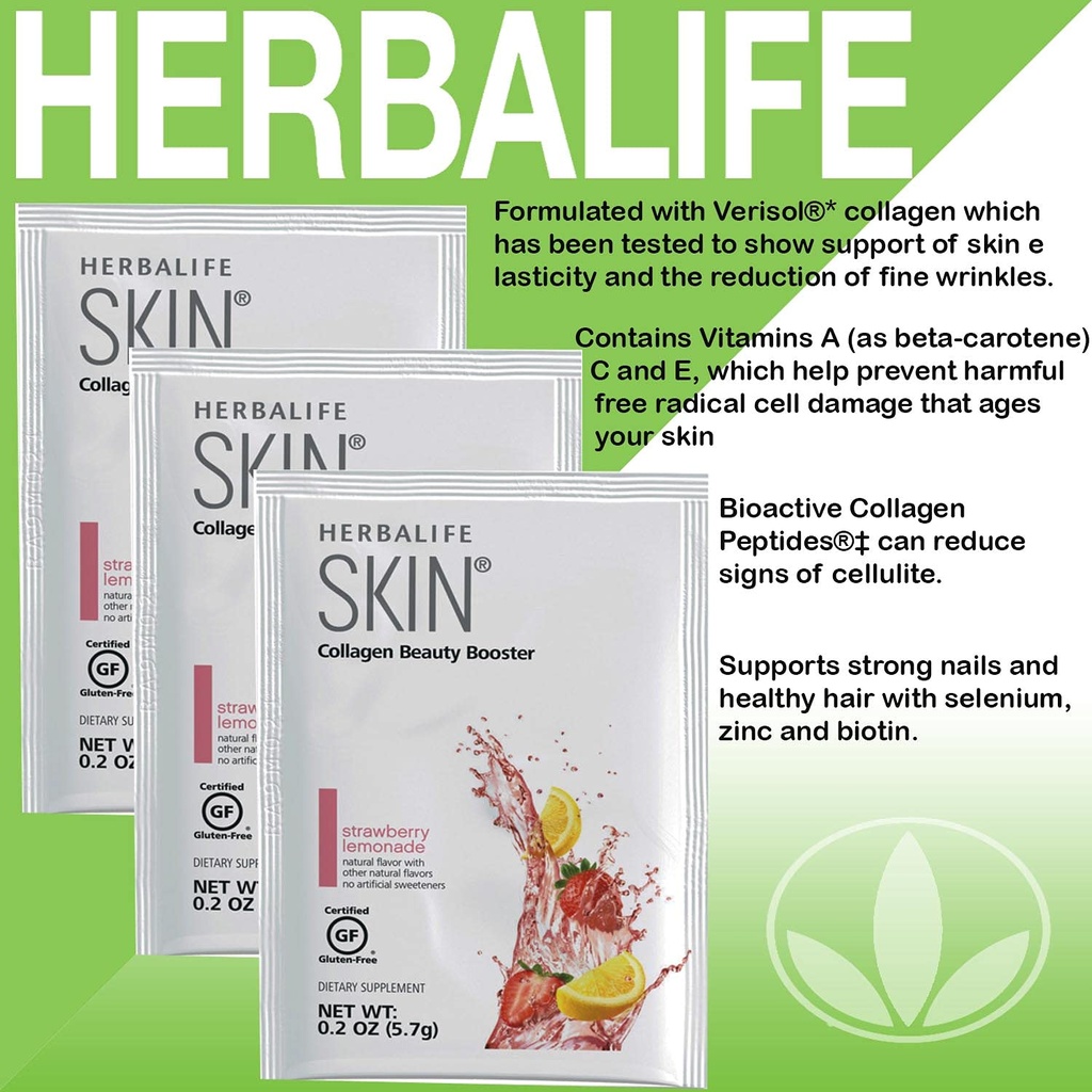 Herbalife Δέρμα Λεμονάδα Φράουλα 30 Πακέτα (5.7G) Δέρμα Collagen Αναμνηστικό ομορφιάς: Όχι Τεχνητή Γεύση, Όχι Τεχνητά γλυκαντικά, Γλουτένη-ελεύθερο
