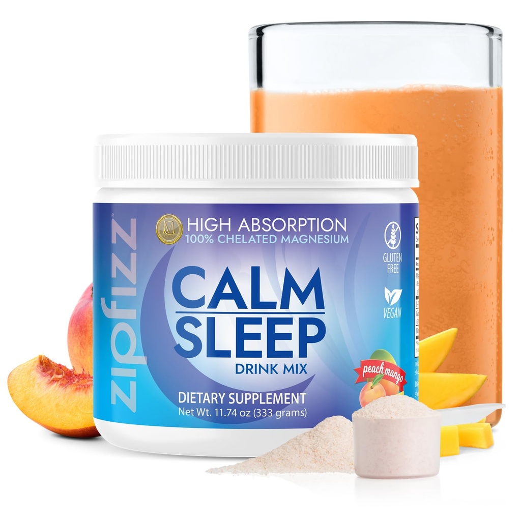 Zipfizz Nightly Calm & Sleep Supplement Powder, Peach Mango, 12.3 oz (30-60 Servings) | Natural Sleep Aid For Kids & Adults | Contains Magnesium, Melatonin, L-Theanine | Relaxation & Mood Enhancement