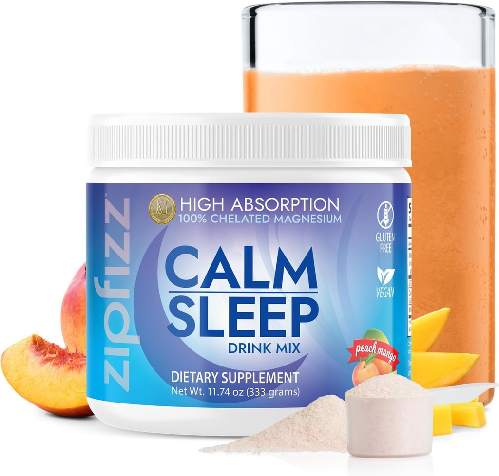 Zipfizz Nightly Room & Sleep Supplement Powder, Peach Mango, 12,3 oz (30- 60 Servering) Note 124; Natural Sleep Aid for Kids & Voksen124; Indeholder Magnesium, Melatonin, L- Theanine