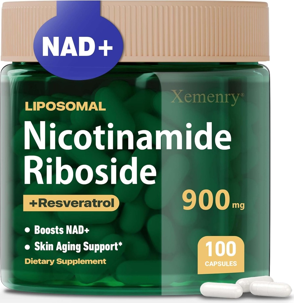 Liposomal Nicotinamid Riboside, NAD Supplement for anti-aldring, energi, fokus, 900 mg NAD+ Supplement, Resveratrol & Quercetin, -50 dagers forsyning, 100 kapsler