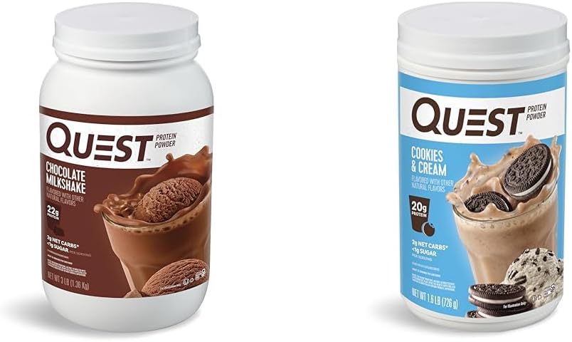 Quest Nutrition Chocolate Milkshake חלבון אבקה, 22g חלבון, 1g Sugar, Low Carb, Gluten Free, 3 פאונד, 43 משרתים & עוגיות אבקת חלבונים; 20 גרם חלבון; 1g סוכר; Low Carb; Gluten Freeten Freeten, 3 פאונד, 43 ליטרים ועוגיות ו Cream חלבון אבקת חלבון; 20g חלבון; 1g סוכר; נמוך פחמימות; Gluten Freeten Freeten Freeten חינם