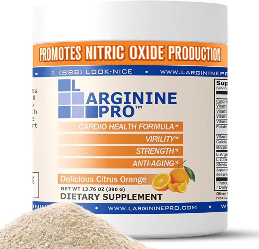 L-Arginine PRO → 5,500mg L-Arginine Plus L-Citrulline 1,100mg 橙色粉饮混合物增产