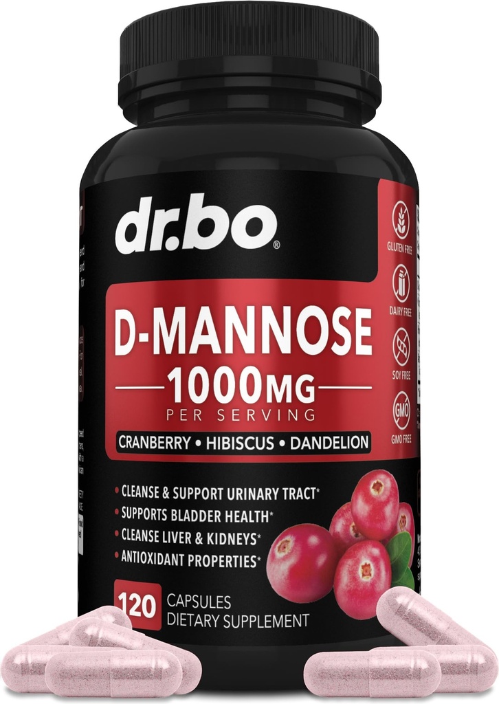 D Mannose Supplements for Women Pills - Natural D-Mannose 500mg Capsules, Cranberry DMannose Pills 1000mg Per Serving - Bladder Flush & Urinary Tract Cleanse Health Supplement - 120 Veg Capsules