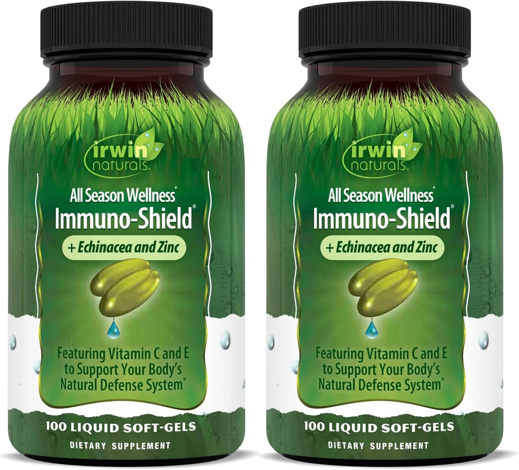 Irwin Naturals Immuno-Shield - 100 flytende softgels, Pakke med 2 - All sesong velvære for kroppens naturlige forsvarssystem - 32 Total Services