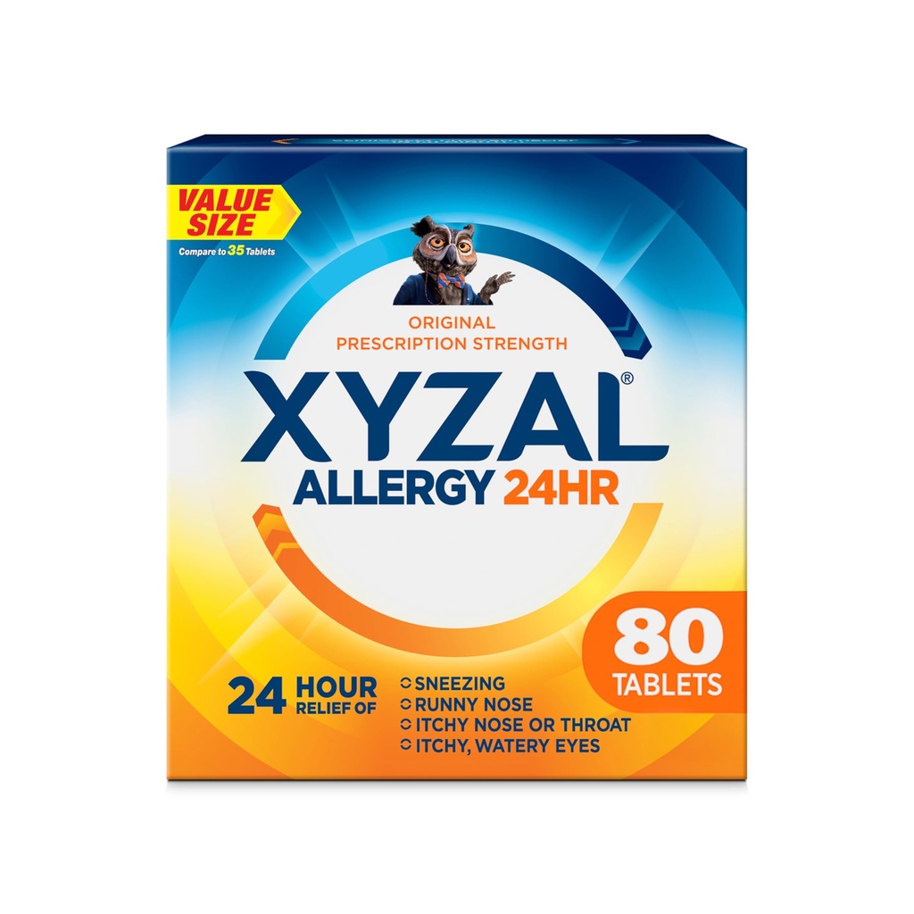 Xyzal 24 Hour Allergy Relief Medicine, Original Prescription Strength Antihistamine, Levocetirizine Dihydrochloride Tablets, 5 mg, 80 Count