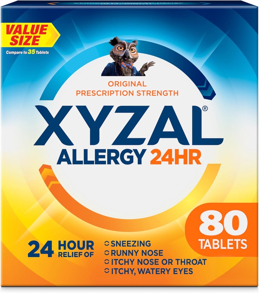 Xyzal 24-uurs Allergy Relief Medicine, Original Prescription Strength Antihistamine, Levocecirizine Dihydrochloride tabletten, 5 mg, 80 Tel.
