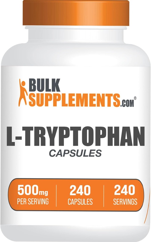 BulkSupplement.com L-Tryptofan Capsoles - Tryptof Supplement, Lrptofa 500mg - Amino Supplement, Glutene Free - 1 Capsule ต่อการให้บริการ 240 Capsults (Pack of 1).