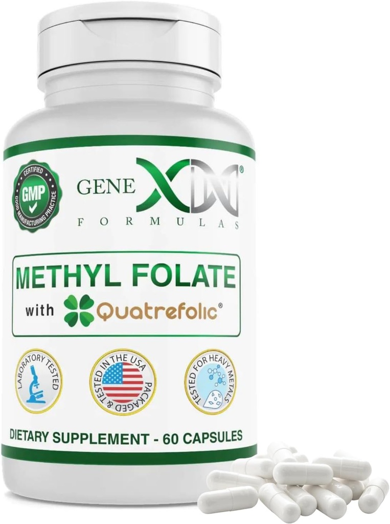 GENEXメチルは、Quatrefolic® 1360 mcg DFE(60カプセル)バイオアクティブフォーレートの形態 - 5-Methyltetrahydrofolate | ビーガン、グルテンフリー、非GMO(60日の供給)