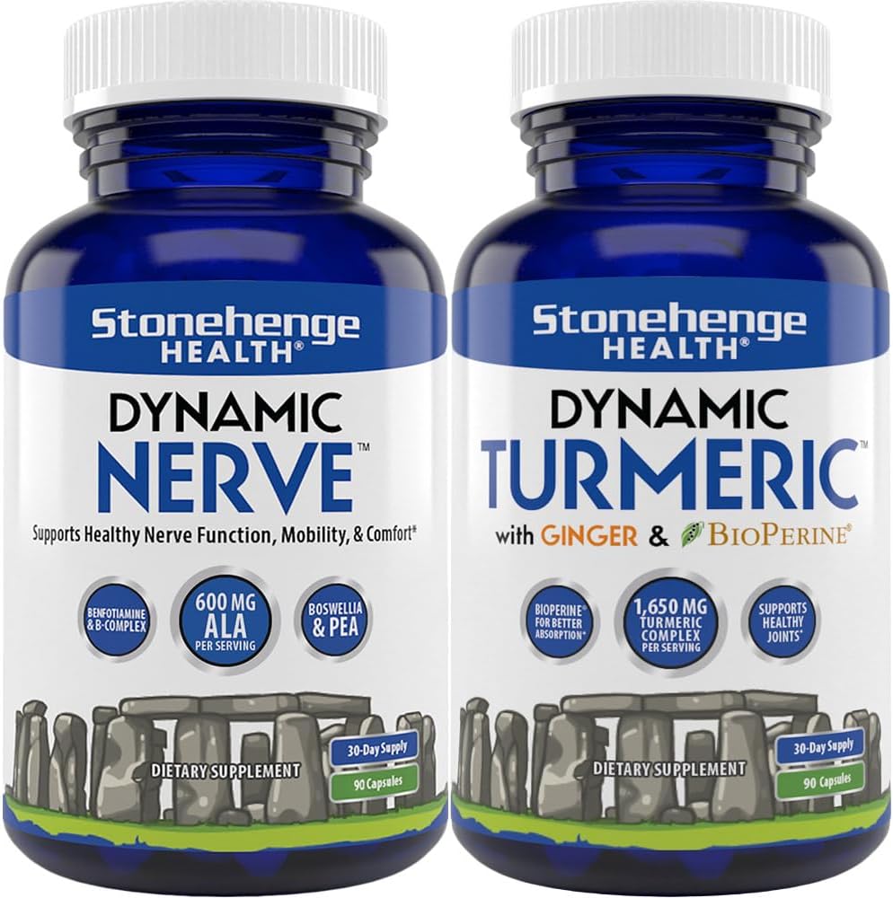 Stonehenge Health Dynamic Nerve + Dynamic Turmeric Bundle Kosttilskudd for å støtte komfort, Tingling, Nummenhet, Burning
