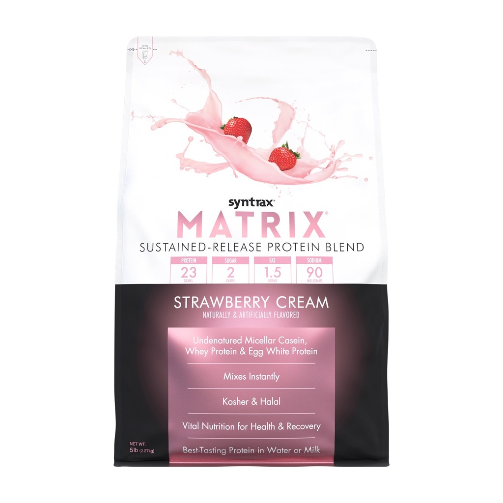 Syntrax Nutrition Matrix - Sustained-Release Protein Blend, Strawberry Cream 5 lbs. | Whey Protein, Micellar Casein, Egg Albumin