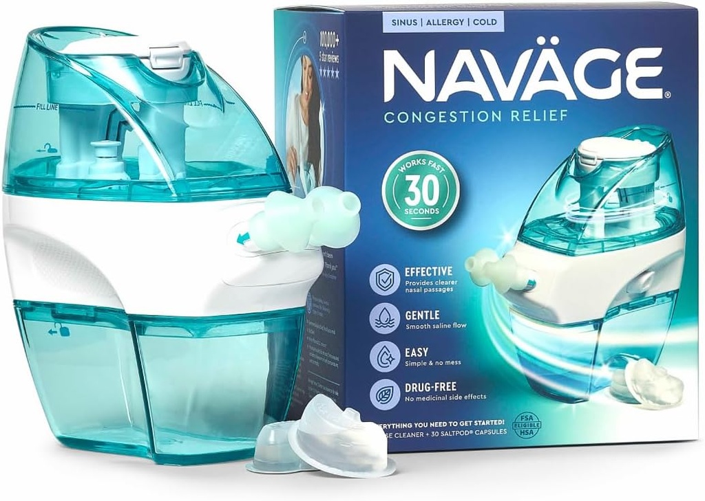 Navage Starter Bundle - Neus Irrigatie Systeem - Saline Nasal Rinse Kit met 1 Navage Neus Cleaner en 30 Zout Pods