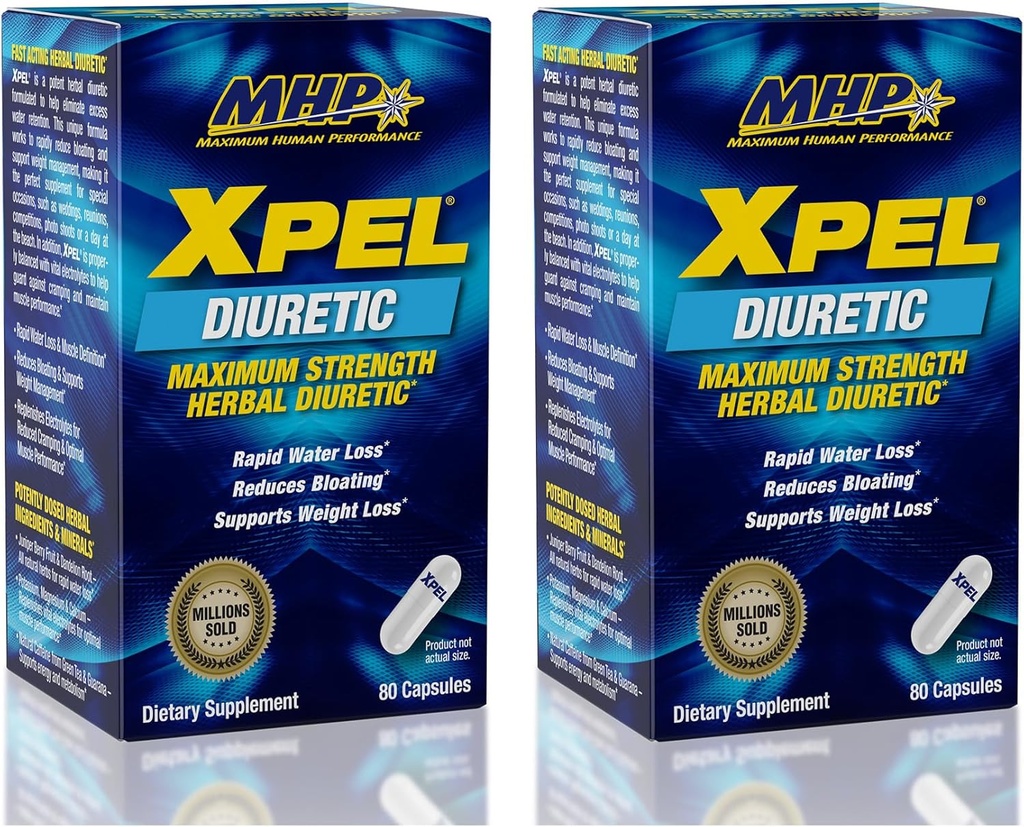 MHP Xpel Capsule diuretice cu concentraţie maximă, 80 Count (pack of 2) (Packaging May Vary)