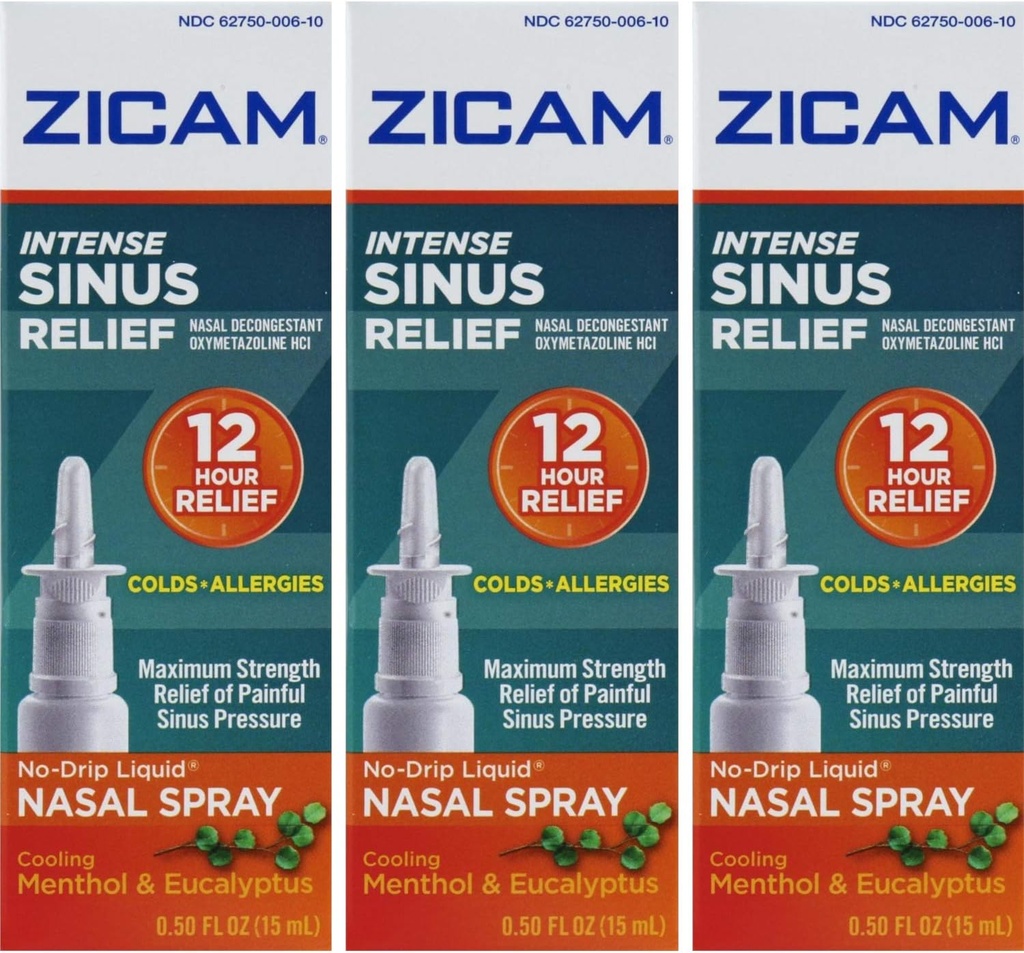 Zicam Intense Sinus Relief, Cooling Menthol & Eucalyptus Pump 0,5 fl oz (Mennyiség 3)