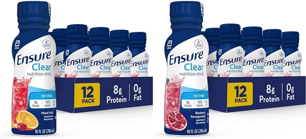 Assicurare Bevanda Nutrizione Chiara, 0g Grasso, 8g Protein, Frutta Mista & Mirtillo Pomegranato Aroma, 10 Fl Oz, Confezione da 12