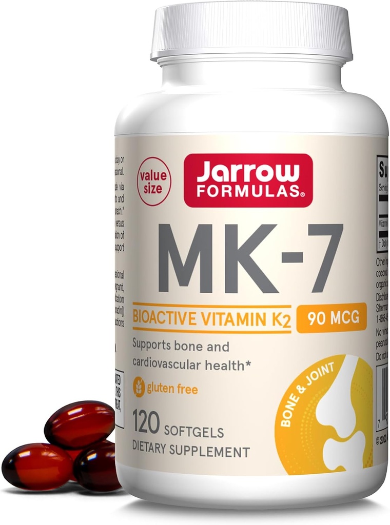 Jarrow valemid MK-7 90 mcg - Bioaktiivne vorm vitamiini K2-120 Servings (Softgels) - Bone & Cardiovascular Health - Vitamiin K2 MK-7 toidulisand - K2 vitamiini täiendus MK-7 - Gluteenivaba