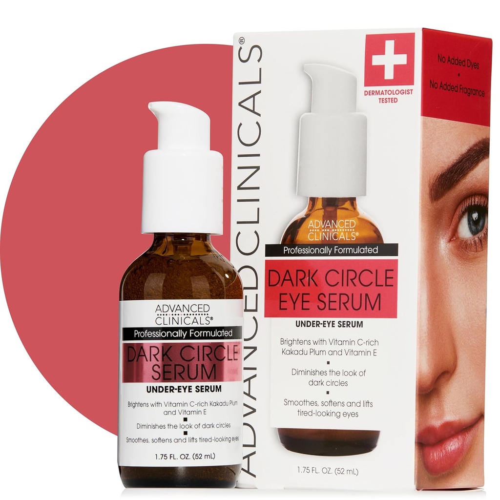 Advanced Clinicals Dark Circle Kofeiin silma all Seerum näole hüaluroonhappe niisutaja + peptiidid | Erendav C-vitamiini seerum aitab parandada välja paistma Puffy Eye & Fine Lines, 1.75 Fl Oz