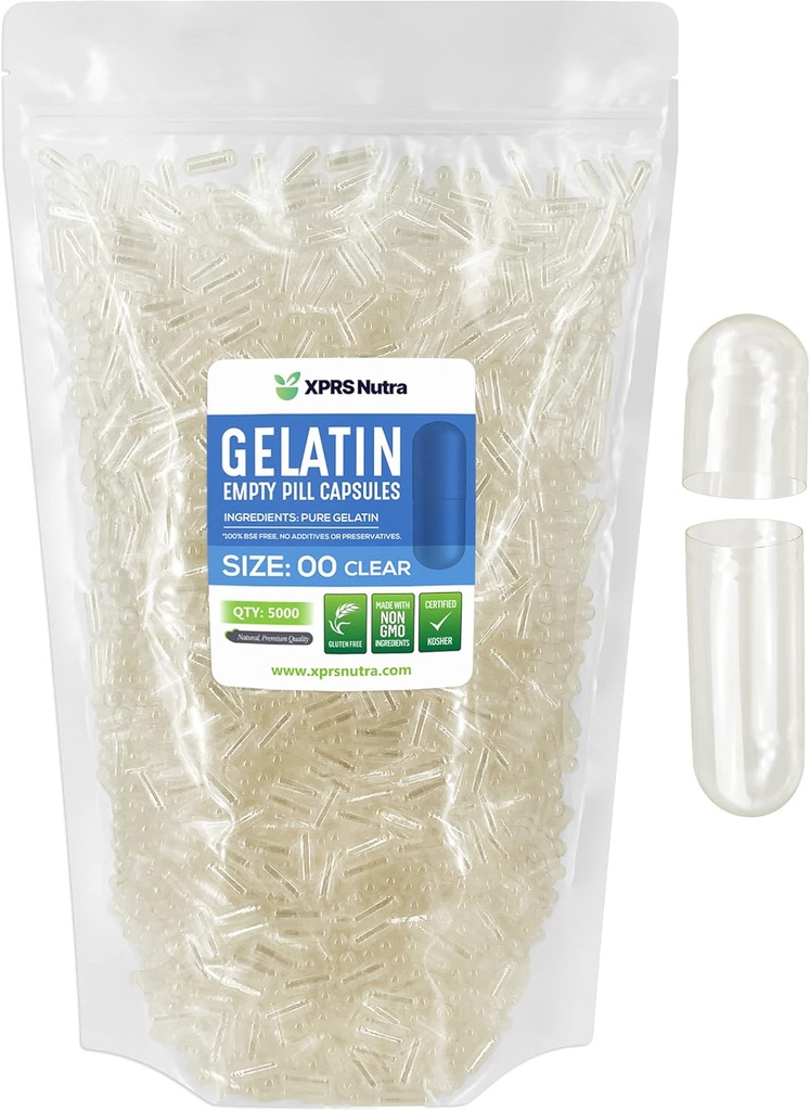XPRS Nutra Boyutu 00 Boş Kapsüller - 5000 Kont Clear Boş Gelatin Capsules - Pills DIY Capsule - Satılabilir Pill Gel Caps For Do It yourself Supplements