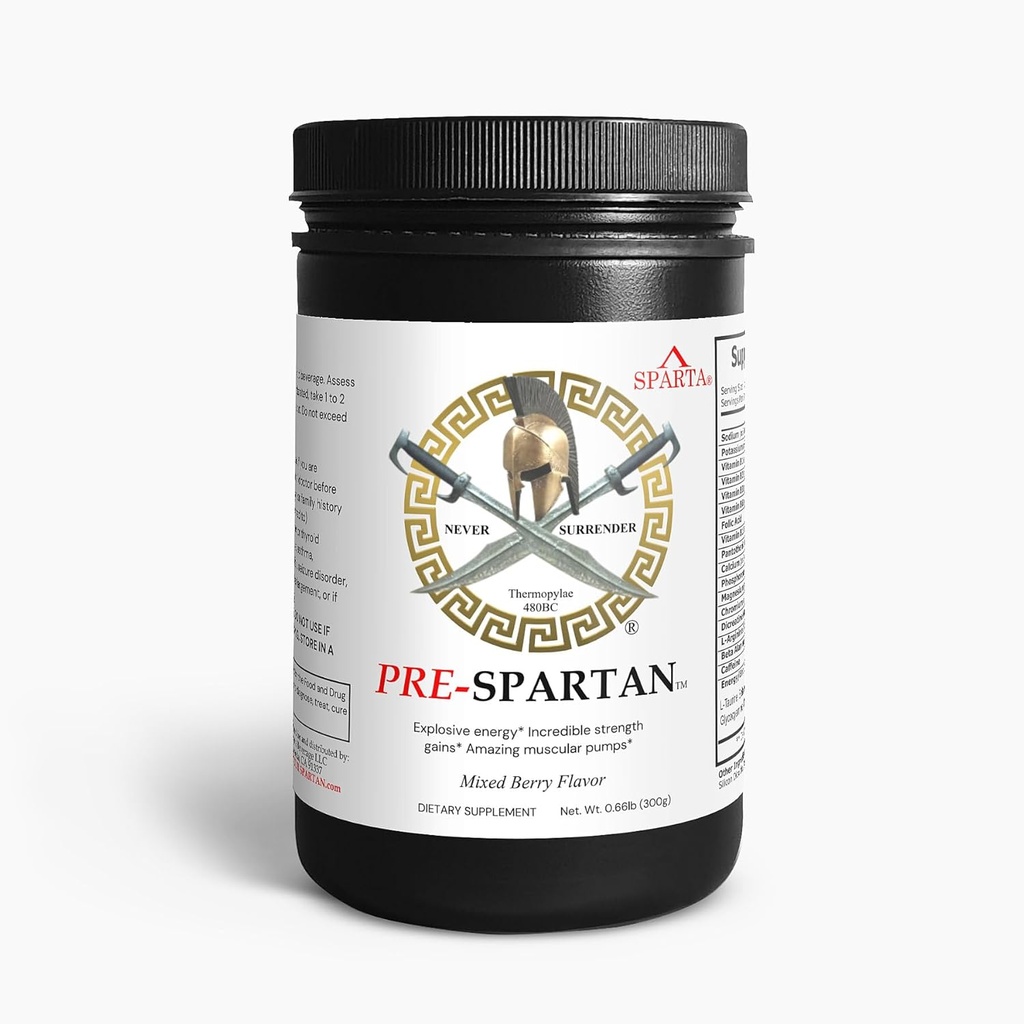Pre-Spartan Treenout Energy Drink Powder AAKG, Toimittaa Intense Treenout Energiaa, Focus & Pumput Gain Muscle L Citrulline Arginine 30 Sevings - Fuel Your Spartan