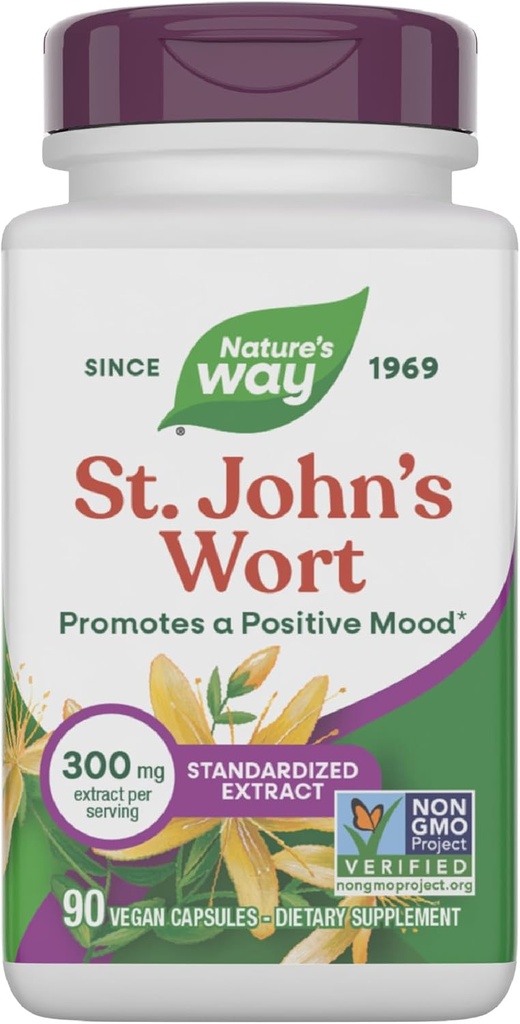 Nature's Way St. John's Wort Premium extract-ek Outlook* ez-GMO 90 kapsulak sustatzen ditu