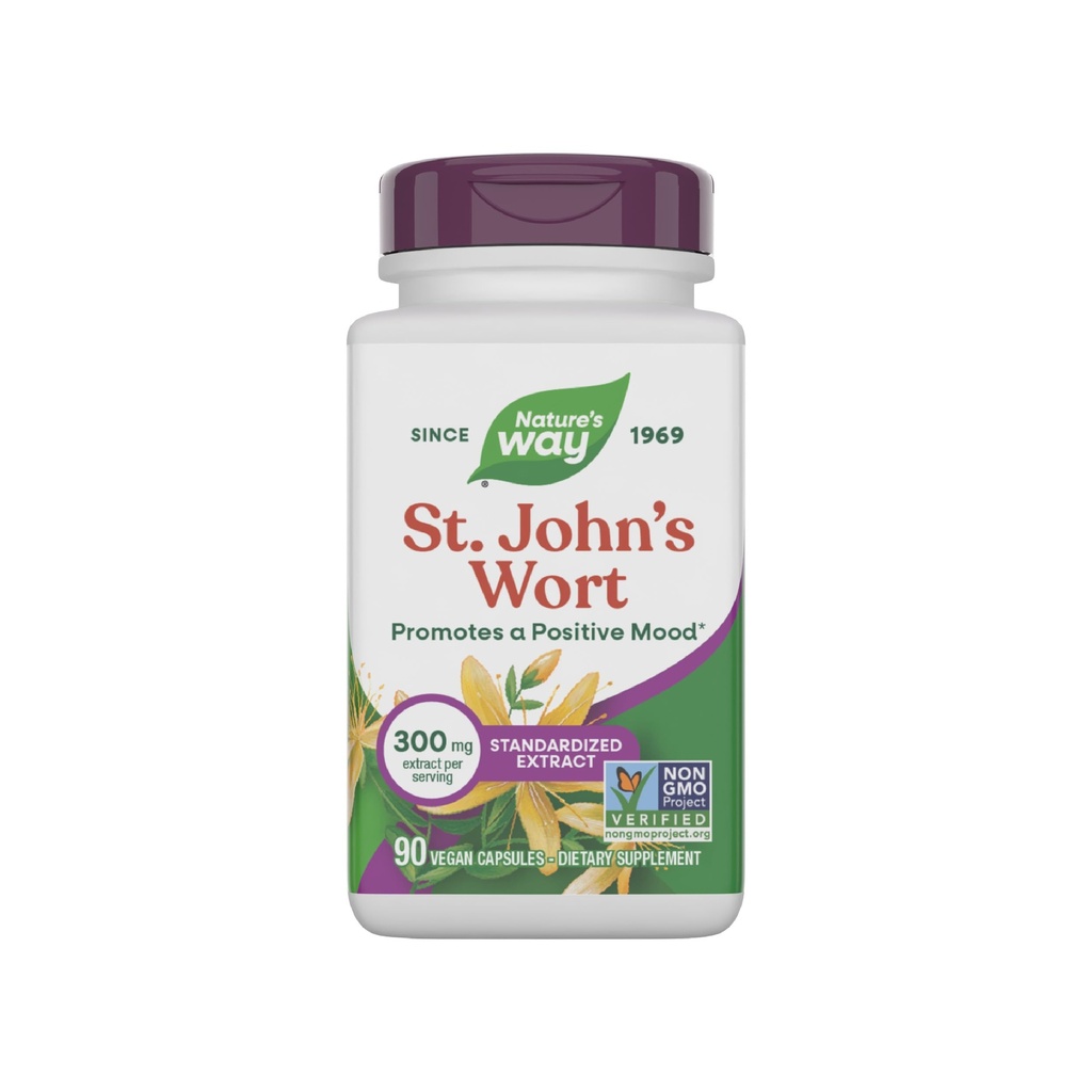 Nature’s Way St. John’s Wort Premium Extract, 300 Extract mg per Serving, With Rosemary Leaf & Spirulina, Non-GMO Project Verified, Vegan, 90 Capsules (Packaging May Vary)