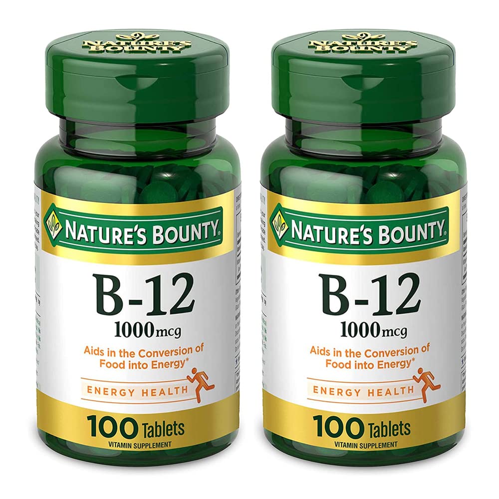 Nature's Bounty Natural Vitamin B12, 1000mcg, 100 Tablets (Pack of 2)