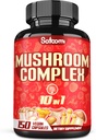 Satoomi 10in1 버섯 Complex 보충제 - 5 개월 공급 - 사자 Mane, Cordyceps, Reishi, Chaga, Maitake, Shitake 및 기타와 혼합 - 150 캡슐 지원