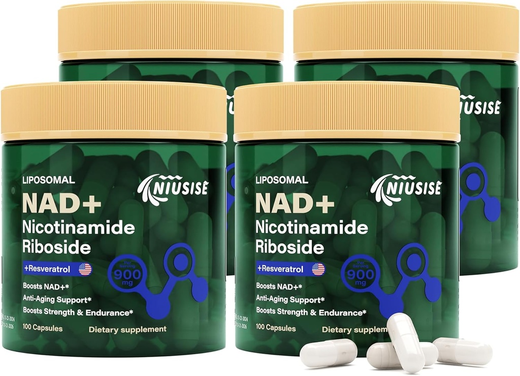 NAD Supplement, NAD Nicotinamid Riboside 900 Mg für Männer und Frauen, Liposomal NAD+ Ergänzung mit Nicotinamid Riboside, Resveratrol & Quercetin, Energy, Boost NAD+, 400 Kapseln