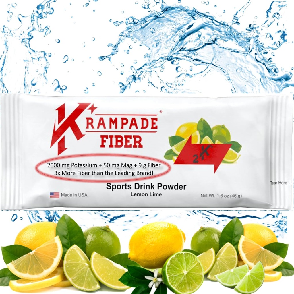 Krampade Fiber 2K High Šķīstošs Fiber, High Kālija, Magnija Papilddzēriens Pulveris Mix - 2X More Šķiedrvielas - Samazināt Krampji -- (Lemon Laime, 19 Kalpojot Bulk Pouch)