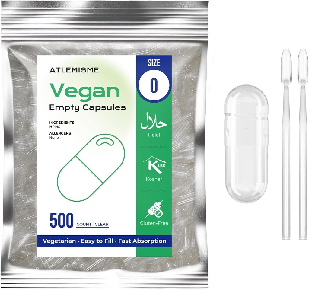 Boş Vegan Capsules Ölçüsü 0, 500-Count DIY Paint Capsules Doldurmaq üçün: 2 Micro Lab Spoons